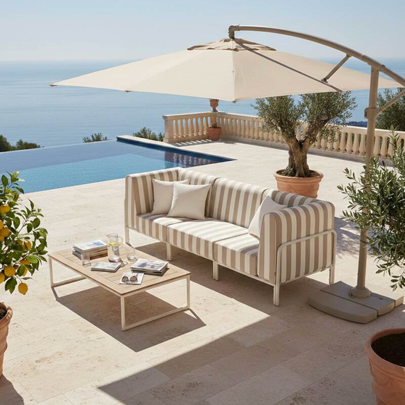 Divano modulare da esterno a righe 3 posti con 1 poltrona e 2 poltrone angolari (7/8)