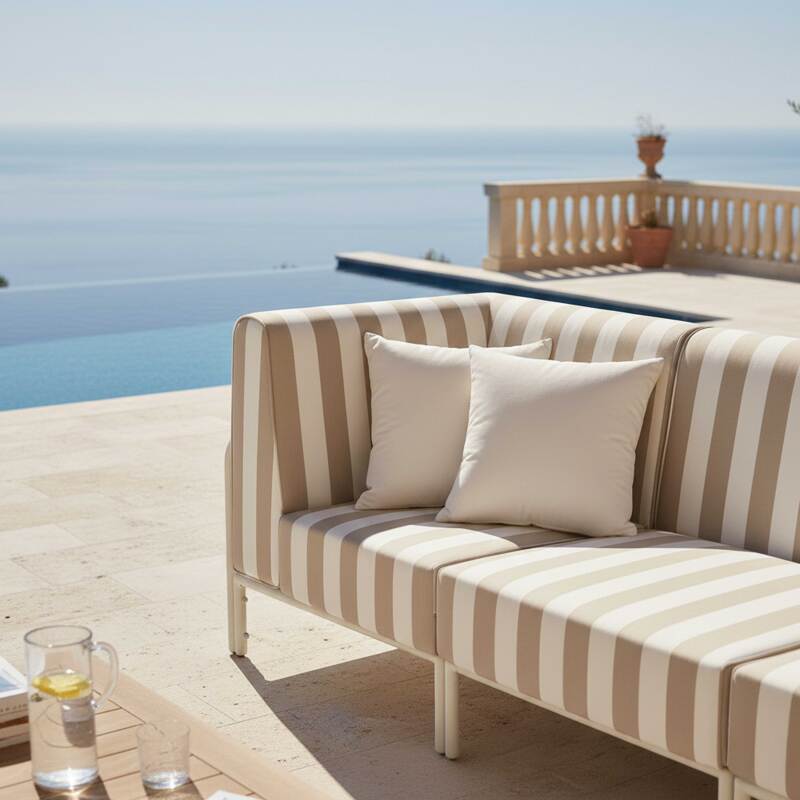 Divano modulare da esterno a righe 3 posti con 1 poltrona e 2 poltrone angolari (3/8)