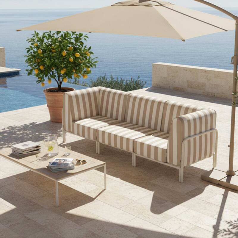 Divano modulare da esterno a righe 3 posti con 1 poltrona e 2 poltrone angolari (7/8)