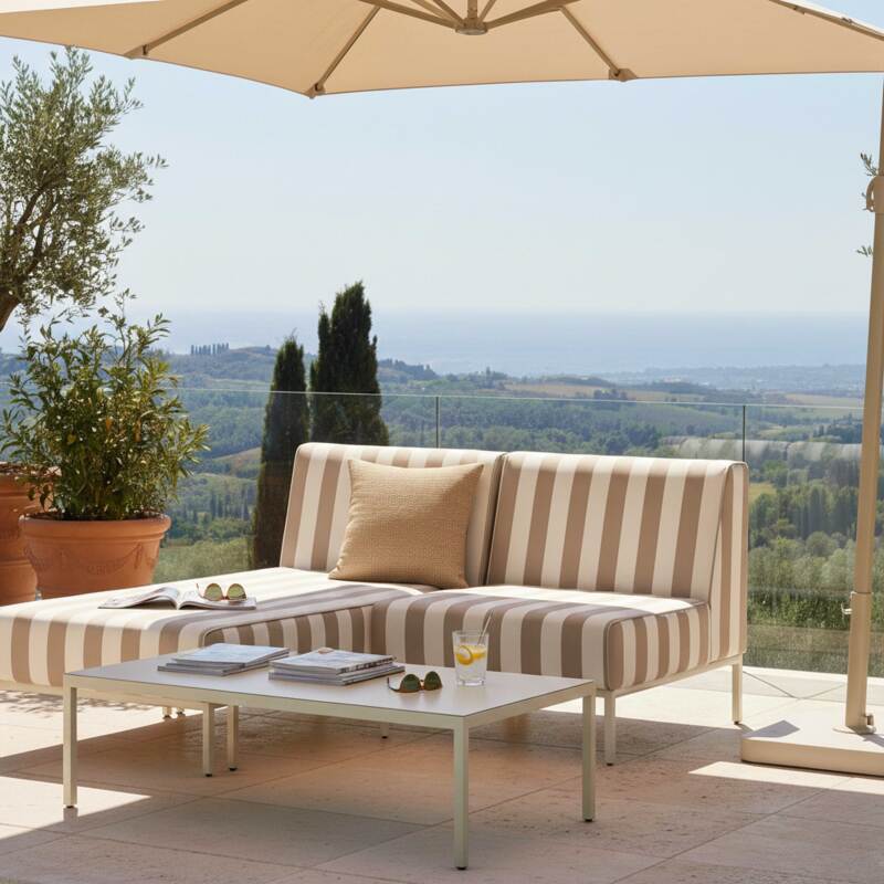 Divano modulare da esterno a righe 2 posti con 1 poltrona e 1 chaise longue (3/8)