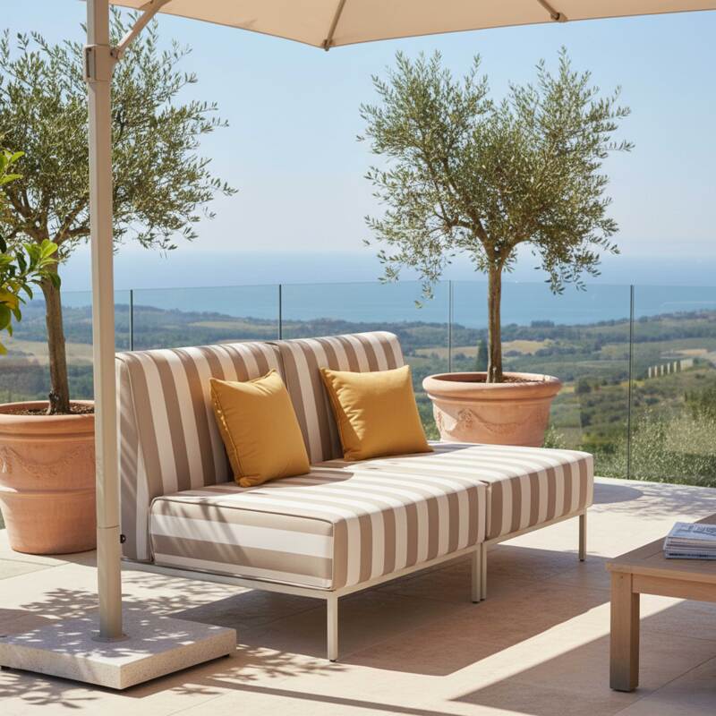 Divano modulare da esterno a righe 2 posti con 2 poltrone