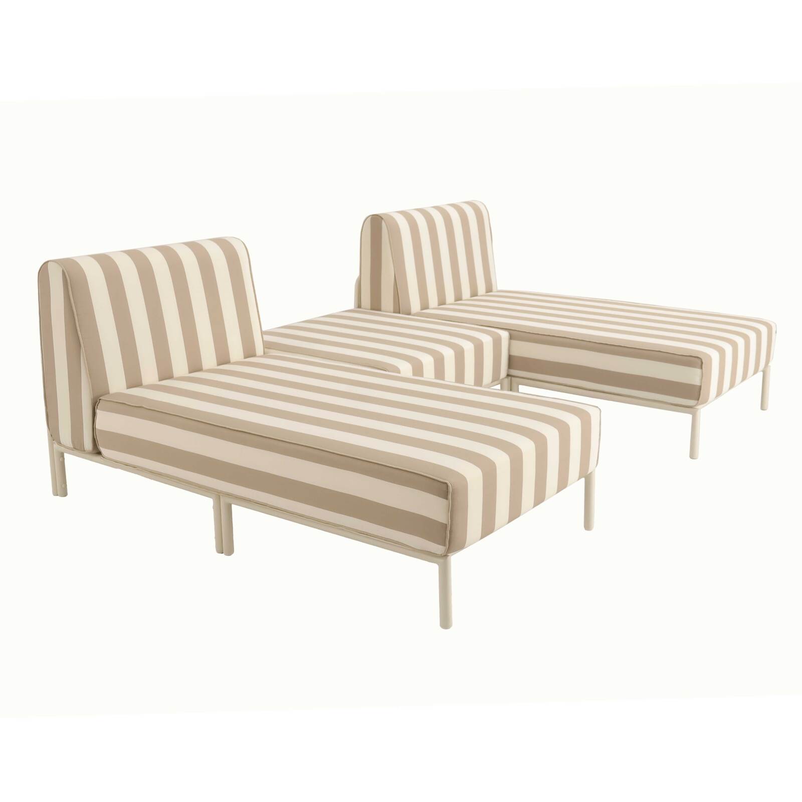 Divano modulare da esterno a righe 2 posti con 2 chaise longue e 1 pouf