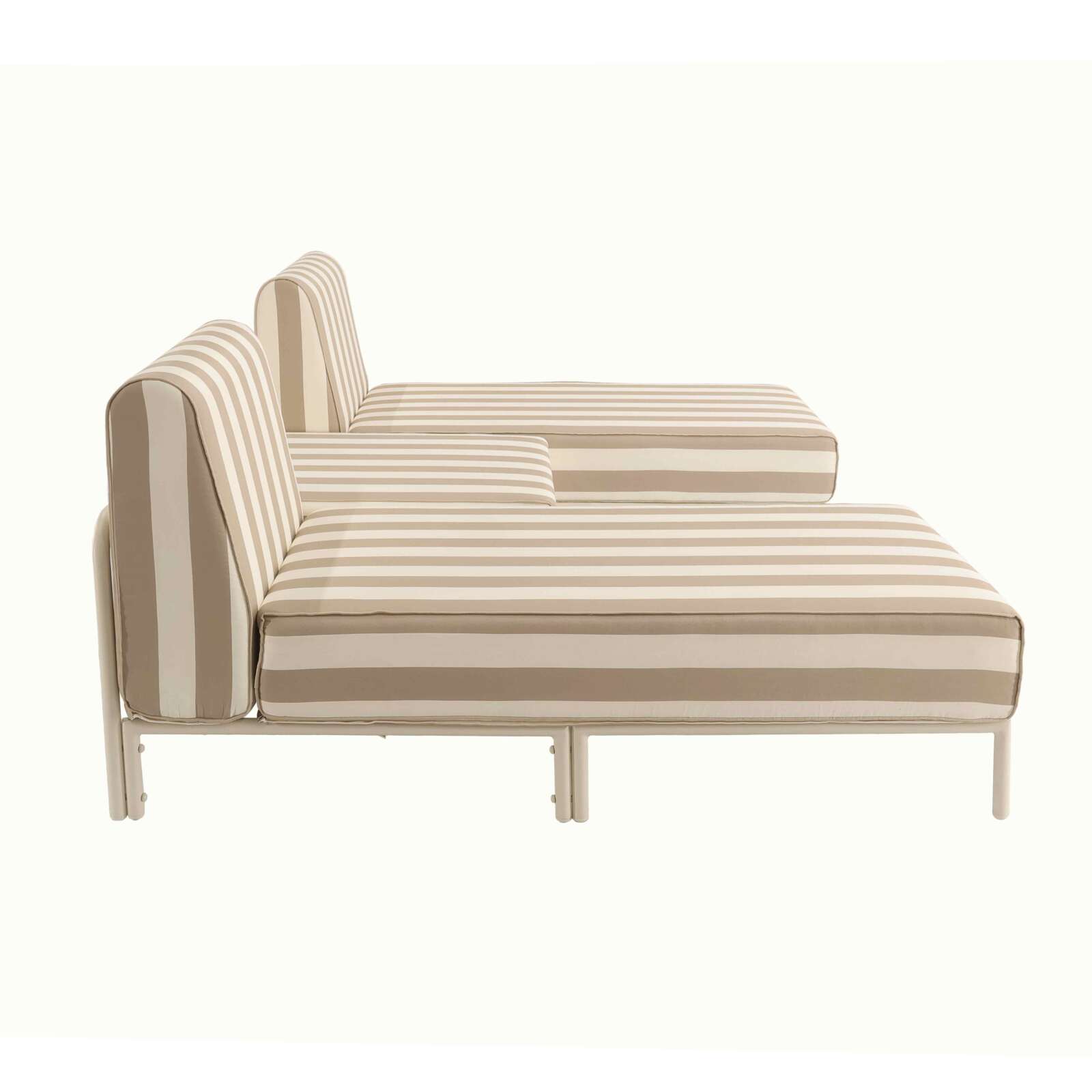 Divano modulare da esterno a righe 2 posti con 2 chaise longue e 1 pouf