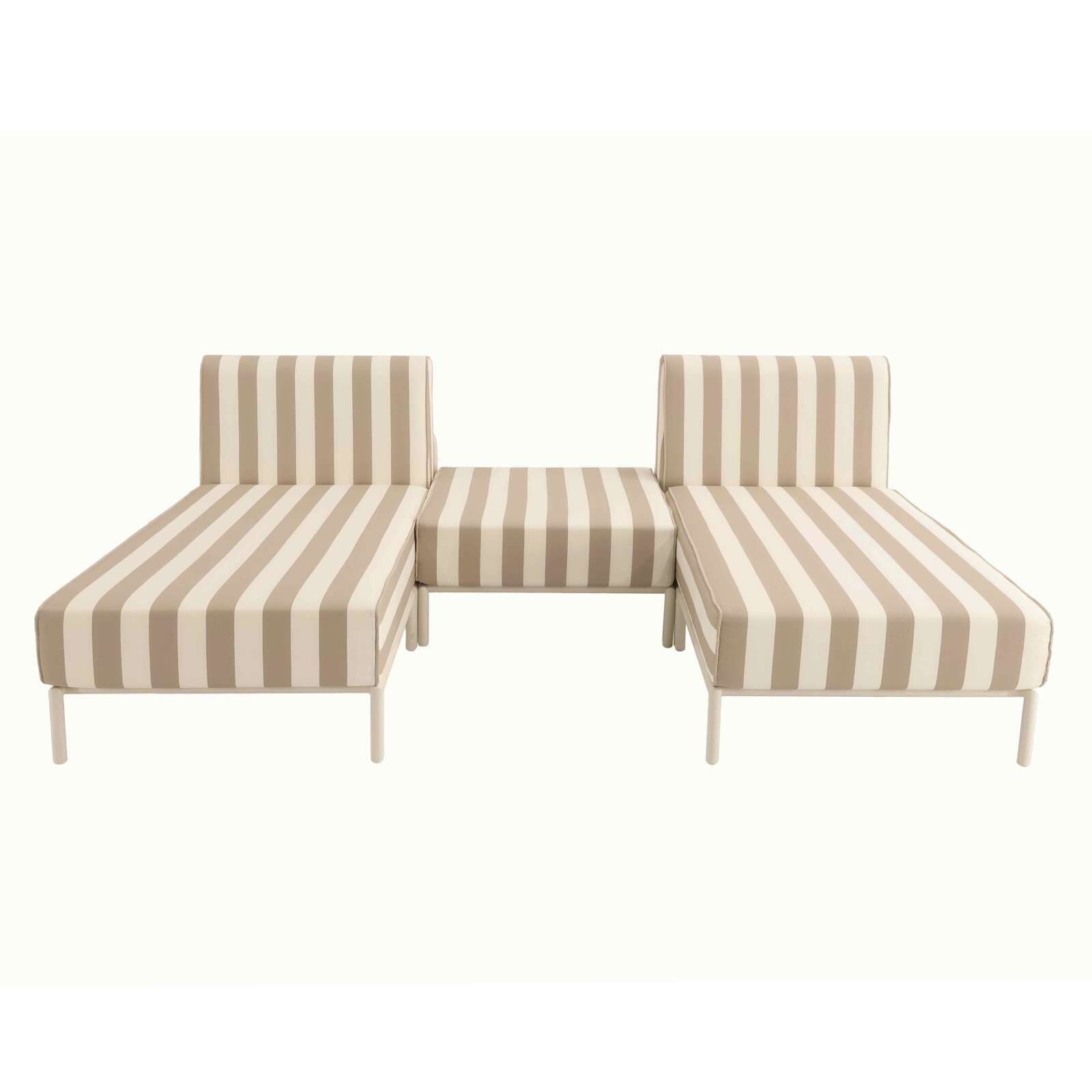 Divano modulare da esterno a righe 2 posti con 2 chaise longue e 1 pouf