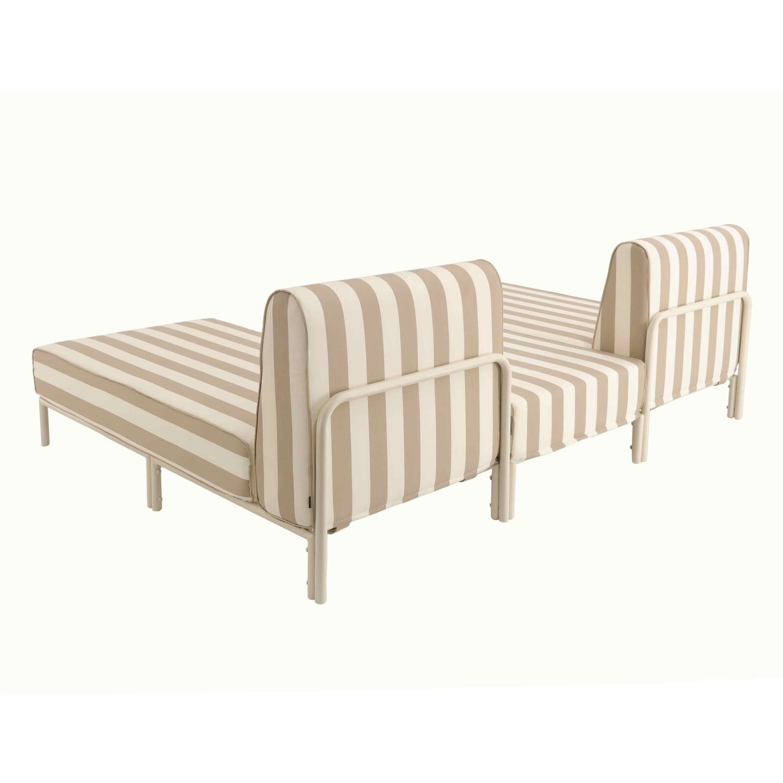 Divano modulare da esterno a righe 2 posti con 2 chaise longue e 1 pouf