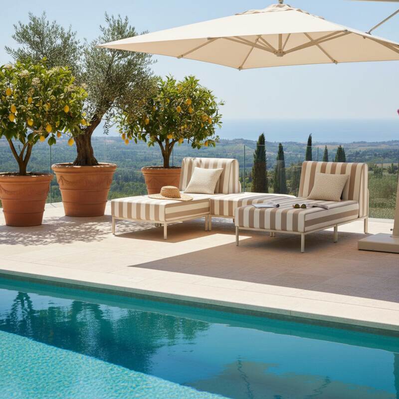 Divano modulare da esterno a righe 2 posti con 2 chaise longue e 1 pouf (6/8)