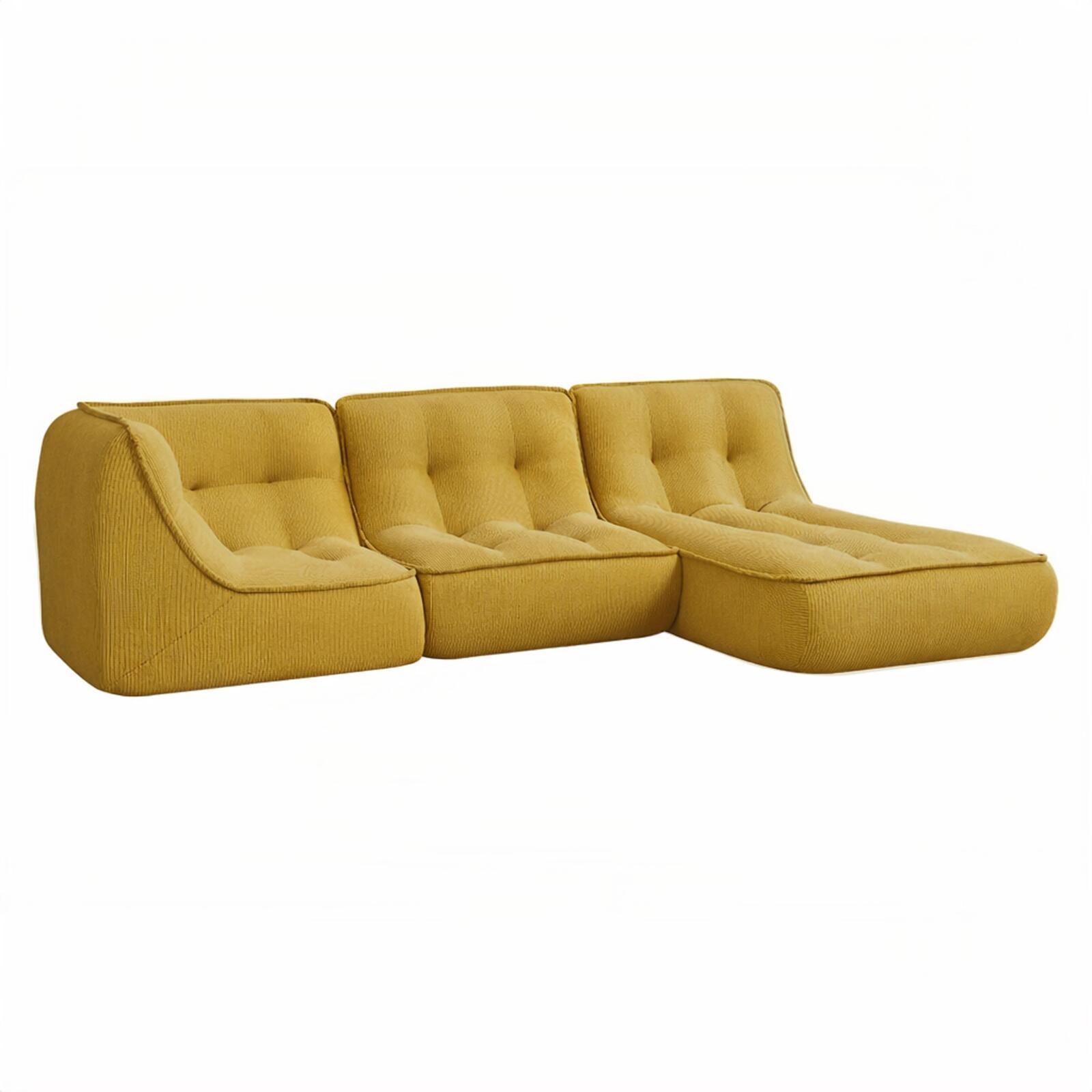 Divano modulare 3 posti in tessuto a coste con chaise longue
