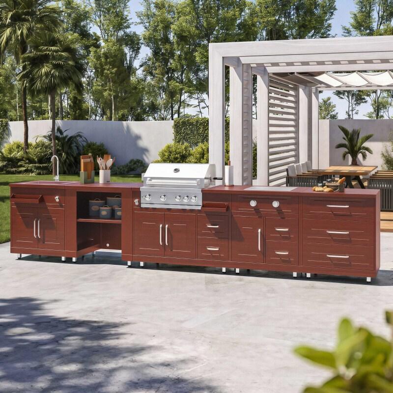 Cucina da esterno in metallo con lavatoio da esterno, fornello a gas, barbecue e spazio - 5 moduli