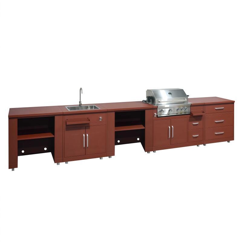 Cucina da esterno in metallo con lavatoio da esterno, barbecue e spazio - 5 moduli