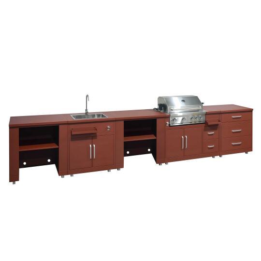 Cucina da esterno in metallo con lavatoio da esterno, barbecue e spazio - 5 moduli | Oviala