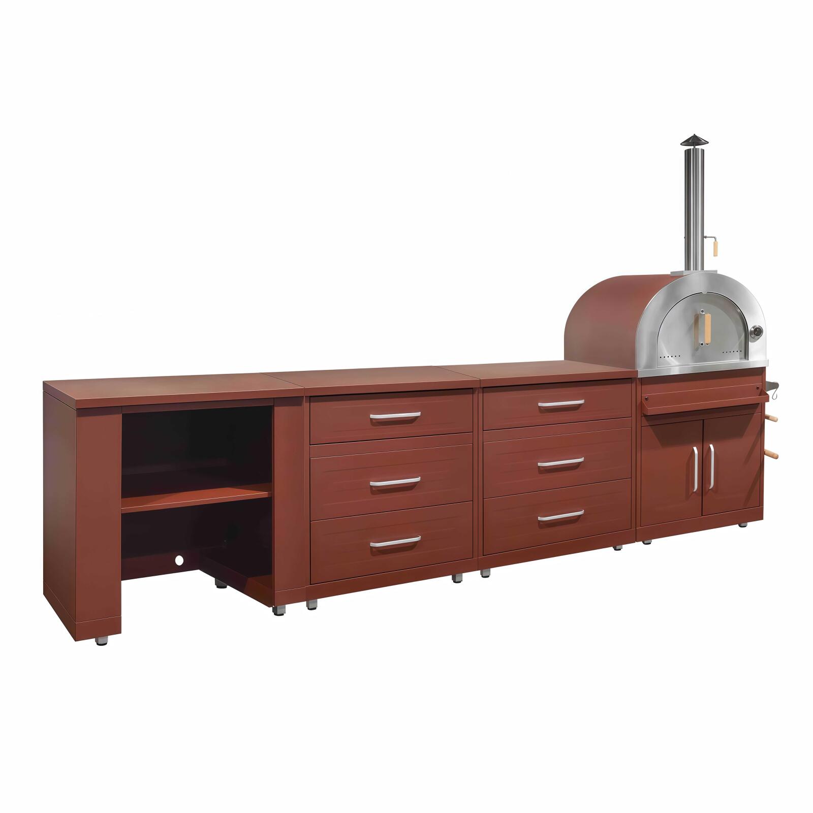 Cucina da esterno in metallo con forno a legna e spazio - 4 moduli