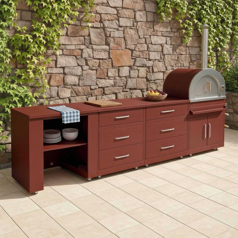 Cucina da esterno in metallo con forno a legna e spazio - 4 moduli - Lifestyle
