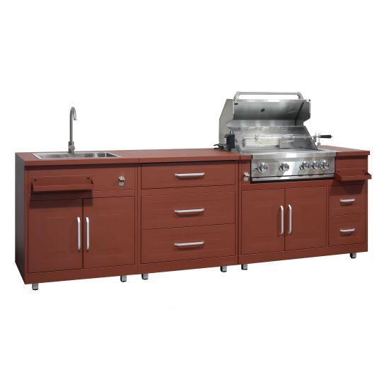 Cucina da esterno in metallo con lavatoio da esterno, barbecue e spazio - 3 moduli | Oviala