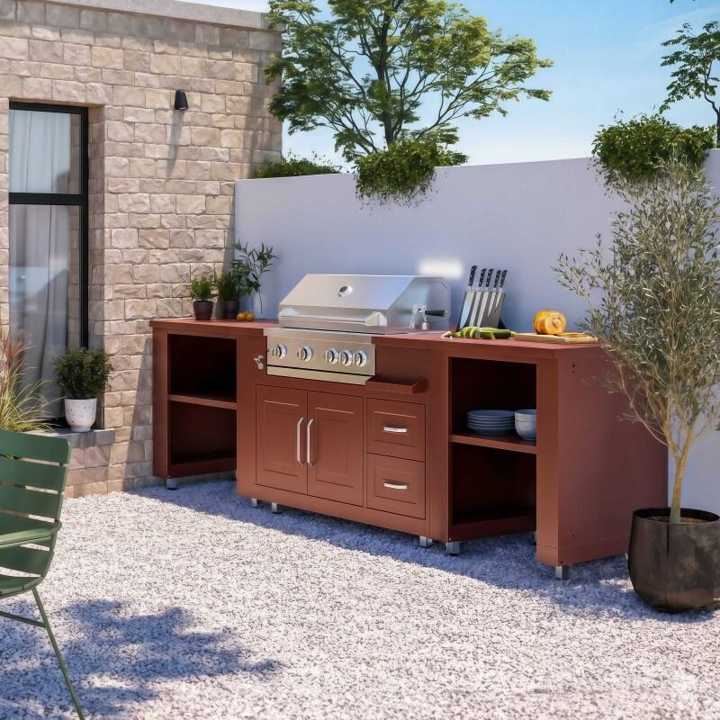Cucina da esterno in metallo con barbecue e spazio - 3 moduli - Lifestyle