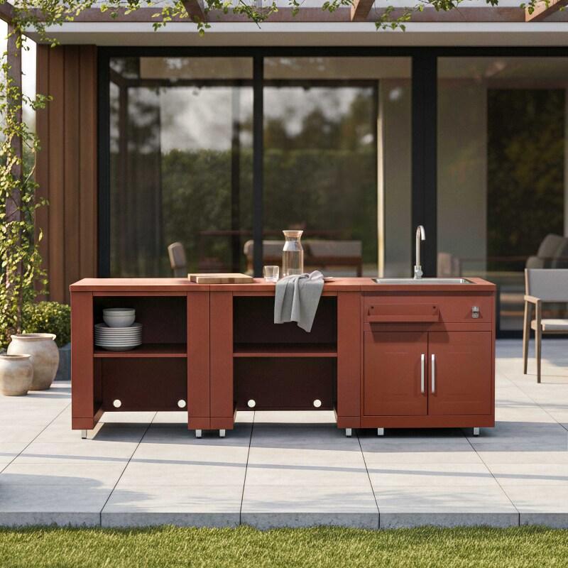 Cucina da esterno in metallo con lavatoio da esterno e spazio - 3 moduli - Lifestyle