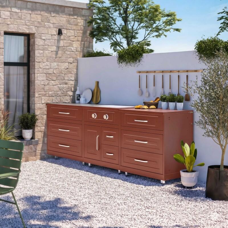 Cucina da esterno in metallo con fornello a gas e spazio - 3 moduli - Lifestyle