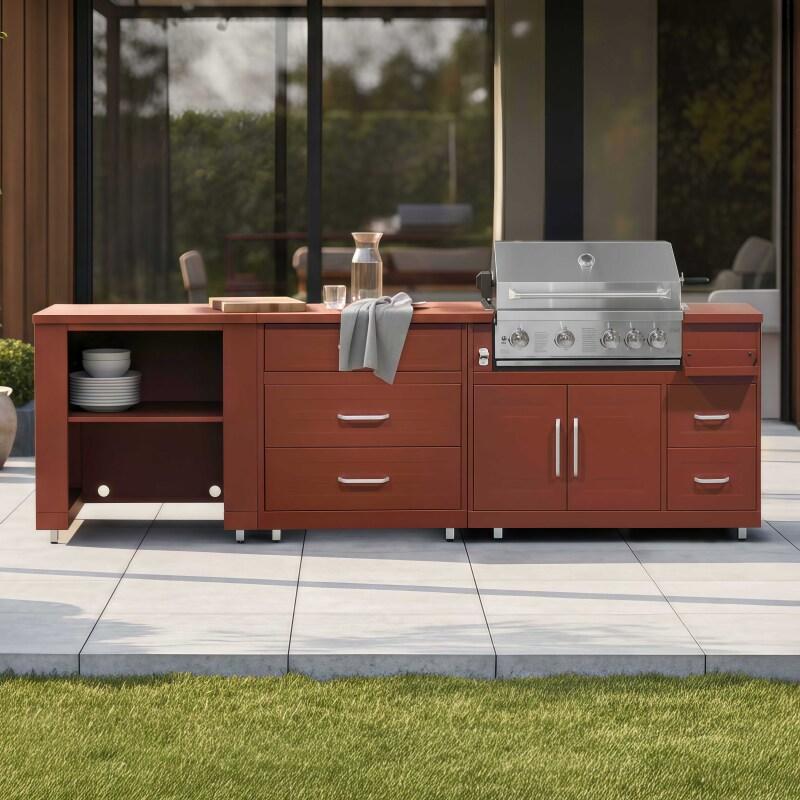 Cucina da esterno in metallo con barbecue e spazio - 3 moduli - Lifestyle