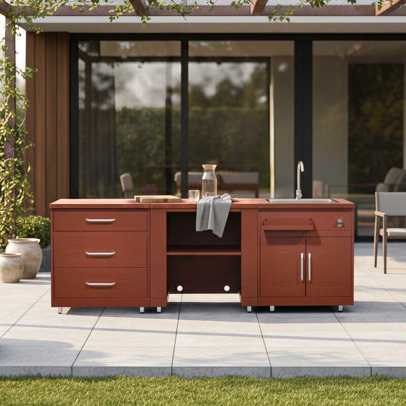 Cucina da esterno in metallo con lavatoio da esterno e spazio - 3 moduli - Lifestyle