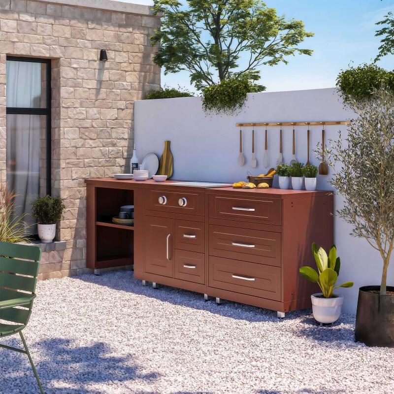 Cucina da esterno in metallo con fornello a gas e spazio - 3 moduli - Lifestyle