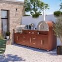 Cucina da esterno in metallo con forno a legna, fornello a gas, barbecue e spazio - 3 moduli - Lifestyle