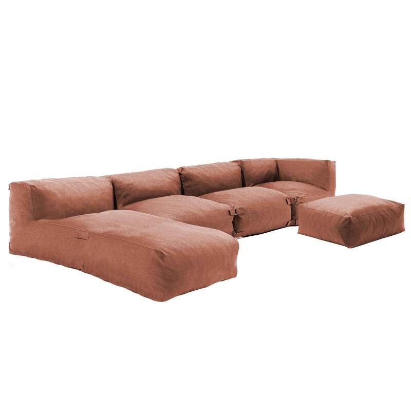 Divano modulare da esterno 4 posti con 2 poltrone, 1 poltrona angolare, 1 chaise longue e 1 pouf