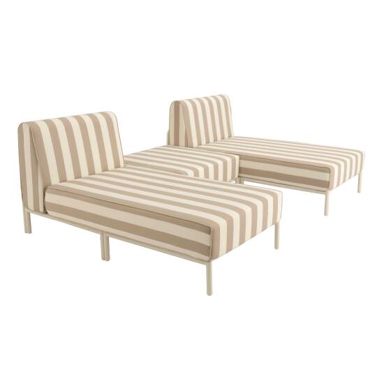 Divano modulare da esterno a righe 2 posti con 2 chaise longue e 1 pouf