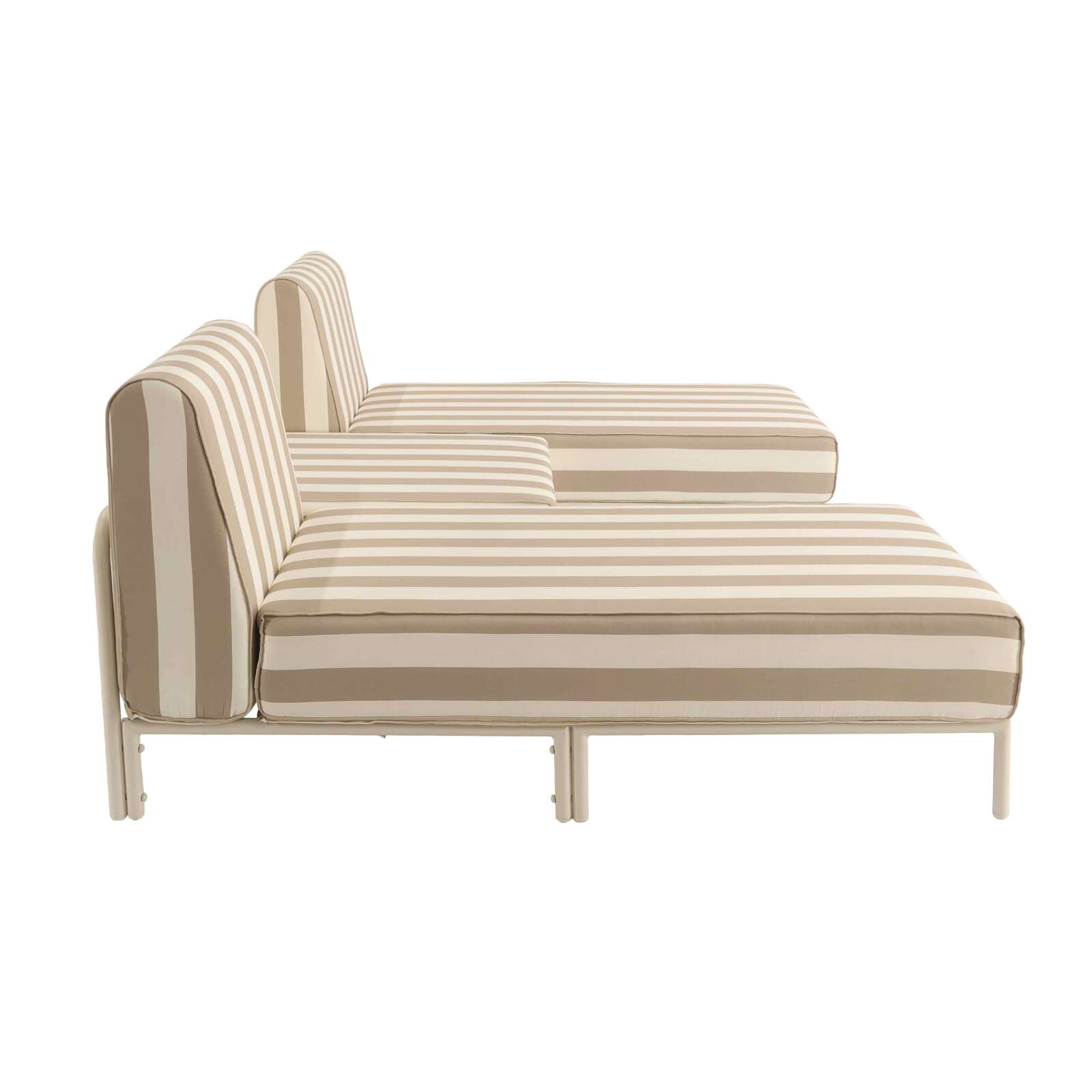 Divano modulare da esterno a righe 2 posti con 2 chaise longue e 1 pouf