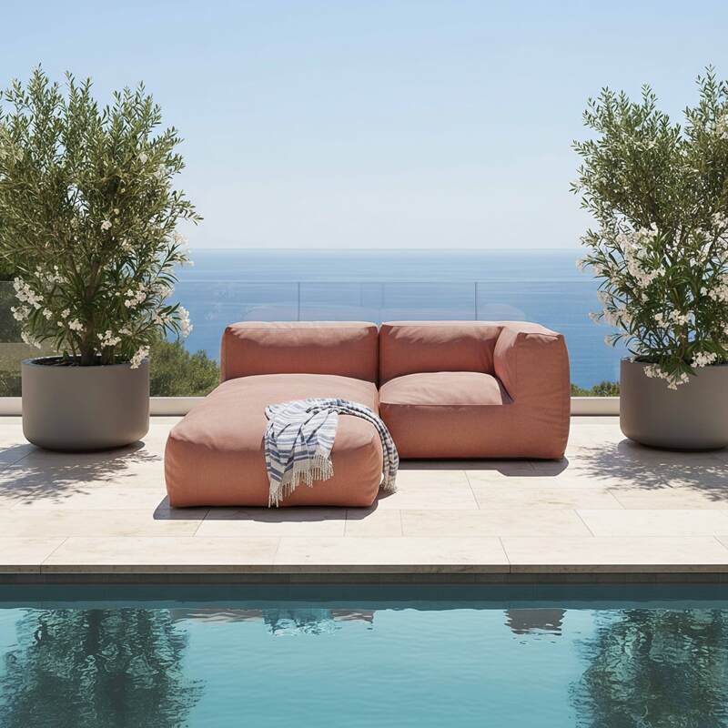 Divano modulare da esterno con 2 posti con 1 chaise longue e 1 poltrona angolare - Lifestyle