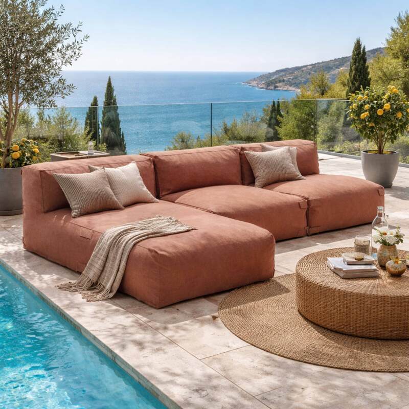 Divano modulare da esterno 3 posti con 2 poltrone e 1 chaise longue - Lifestyle