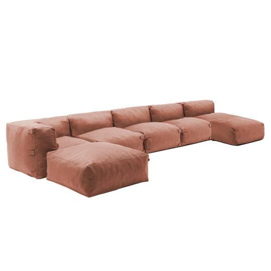 Divano modulare da esterno 5 posti con 3 poltrone, 1 poltrona angolare, 1 chaise longue e 1 pouf | Oviala