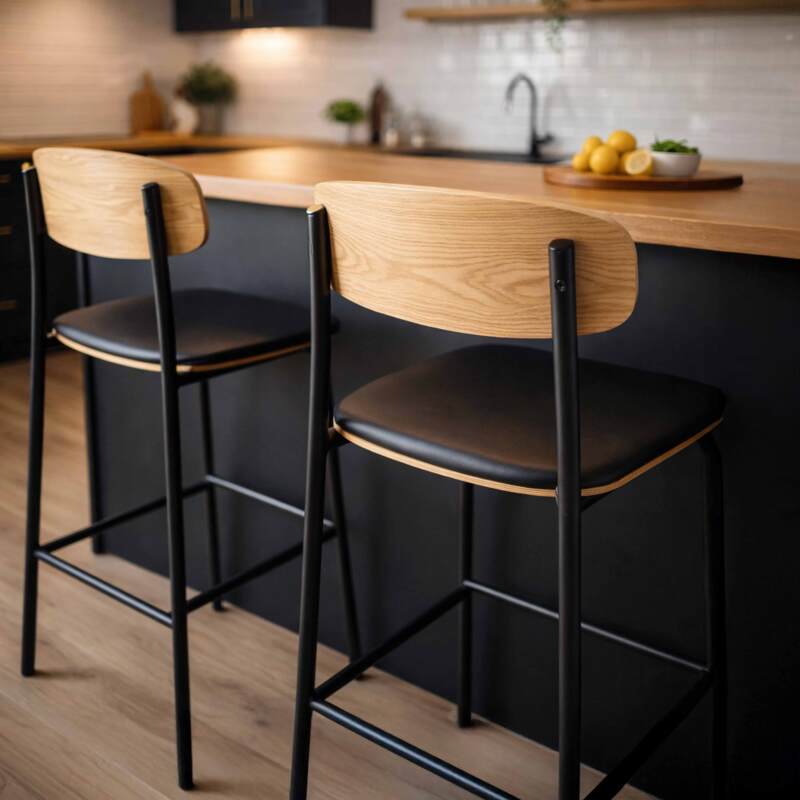 Sedie alte similpelle in legno e metallo - Set di 2 (2/7)