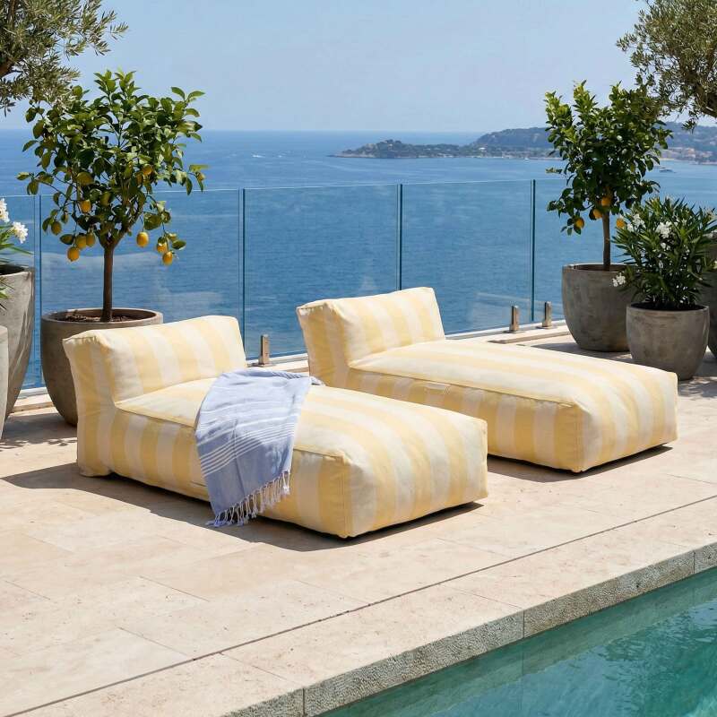 Divano modulare da esterno con 2 posti con 2 chaise longue a righe