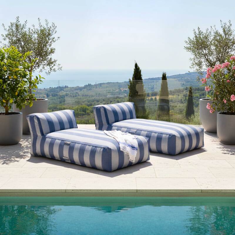 Divano modulare da esterno con 2 posti con 2 chaise longue a righe