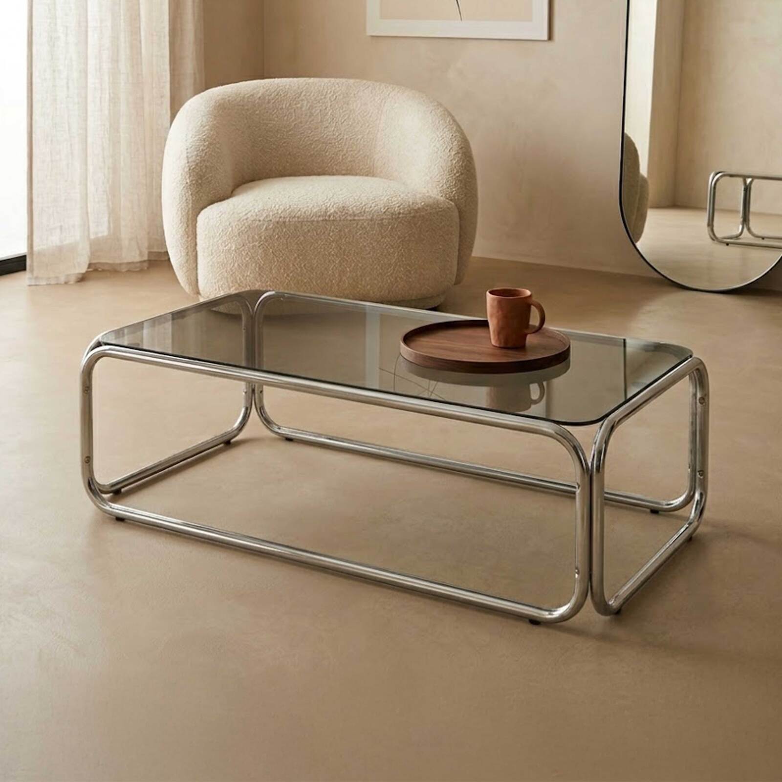 Tavolino da salotto in vetro temperato rettangolare 110x50 cm