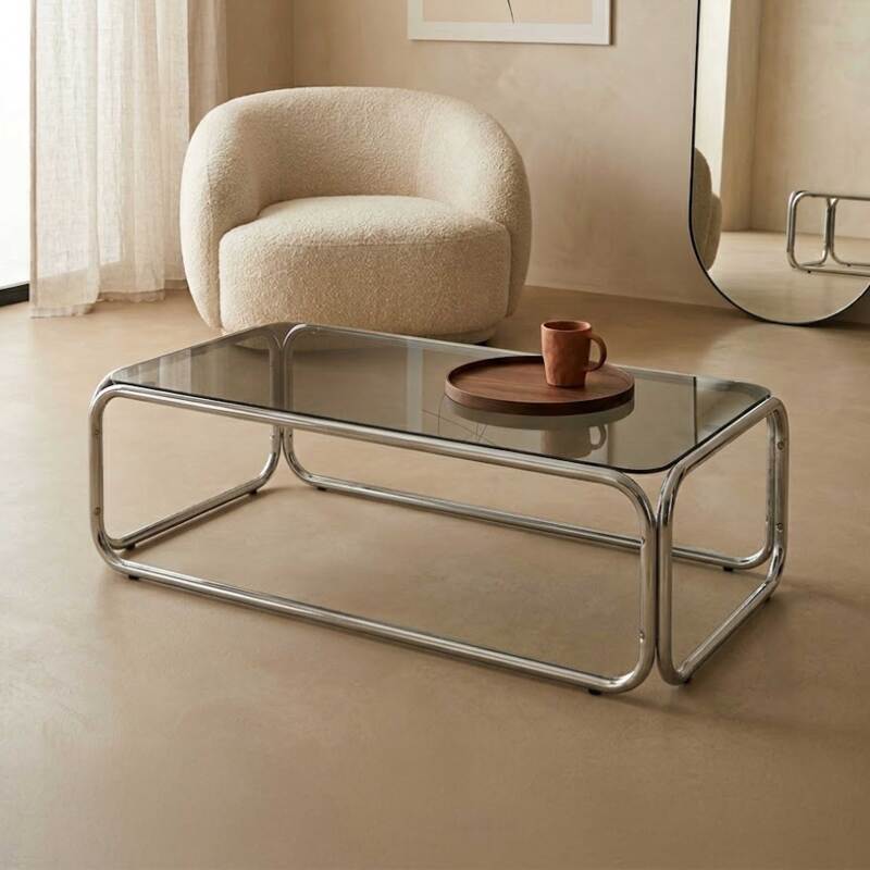 Tavolino da salotto in vetro temperato rettangolare 110x50 cm