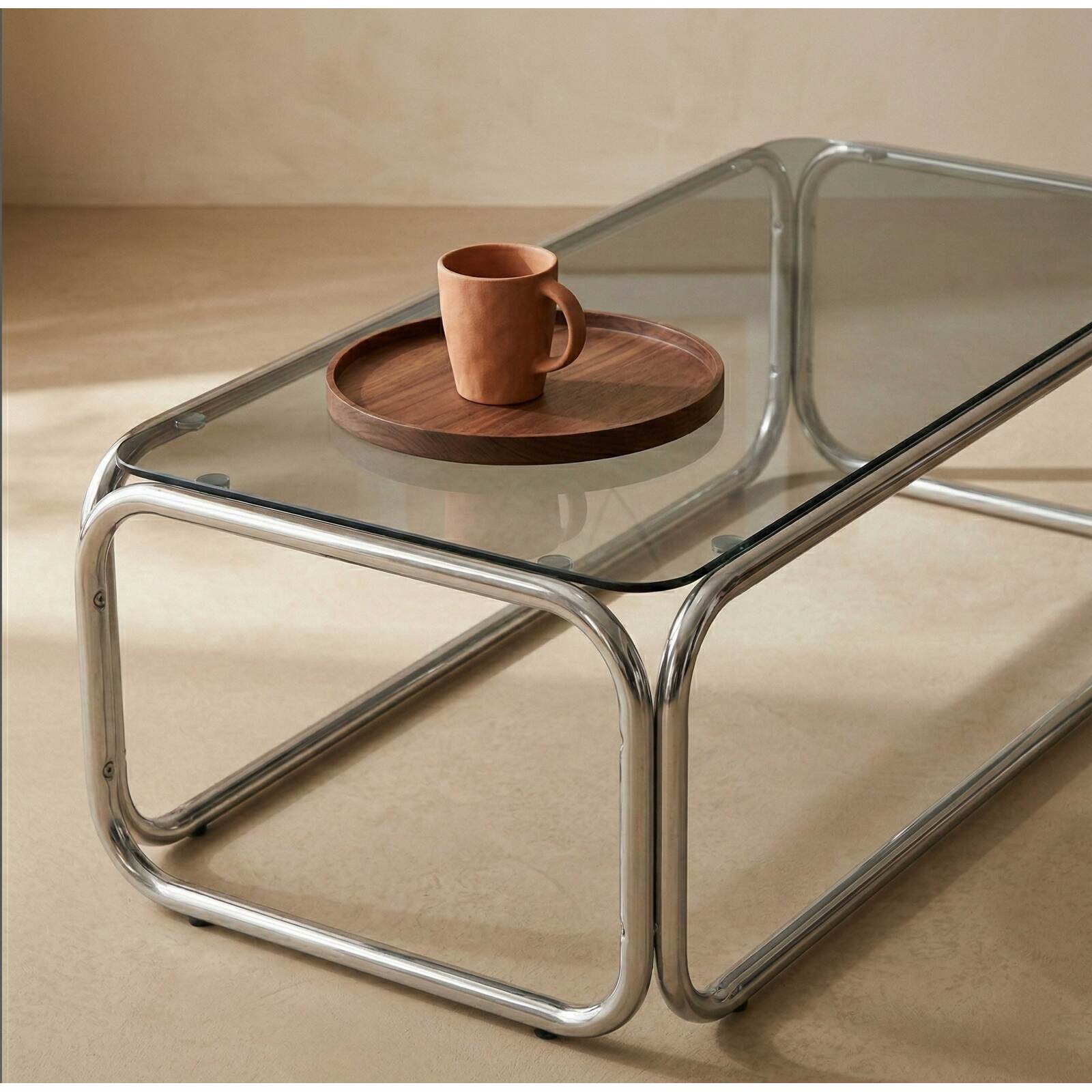 Tavolino da salotto in vetro temperato rettangolare 110x50 cm