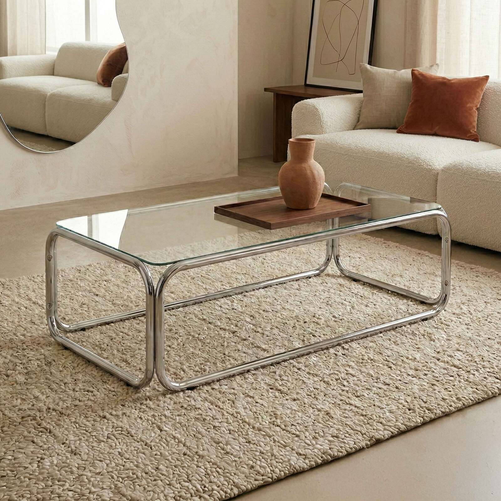 Tavolino da salotto in vetro temperato rettangolare 110x50 cm