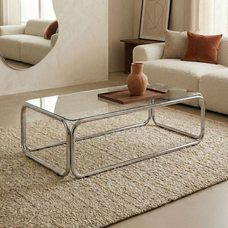 Tavolino da salotto in vetro temperato rettangolare 110x50 cm
