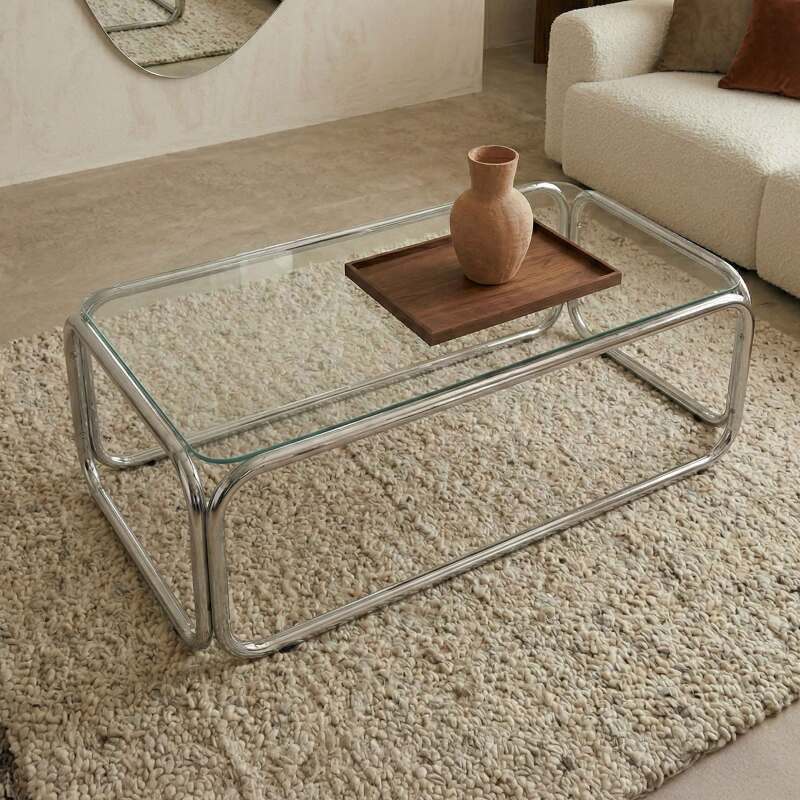 Tavolino da salotto in vetro temperato rettangolare 110x50 cm (2/8)