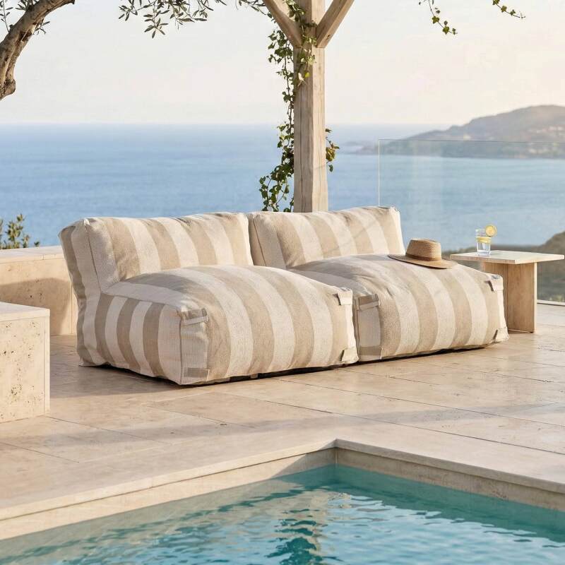 Divano modulare da esterno 2 posti con 2 poltrone a righe - Lifestyle