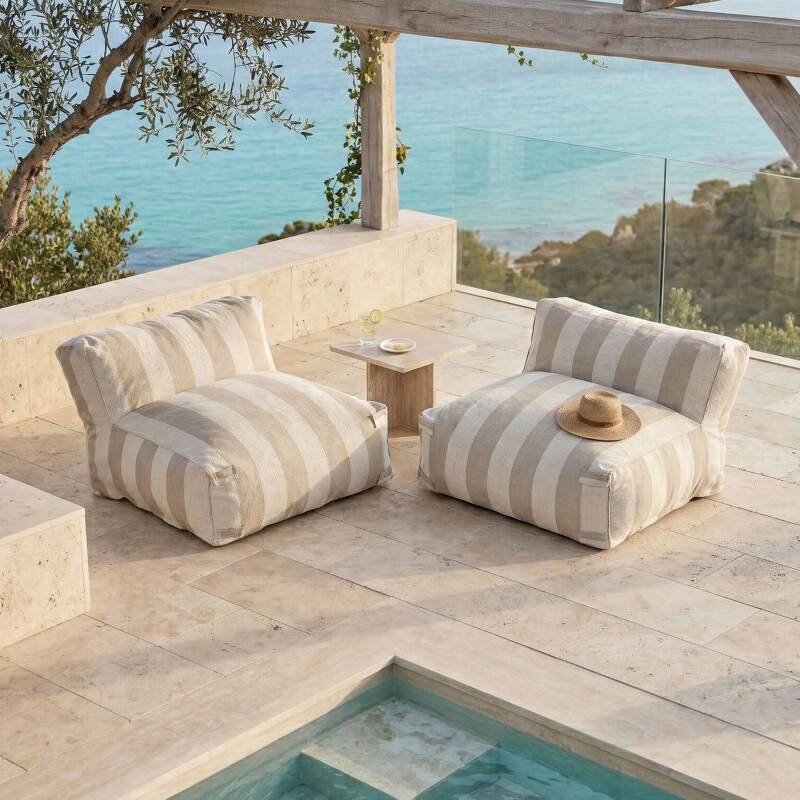 Divano modulare da esterno 2 posti con 2 poltrone a righe (2/7)