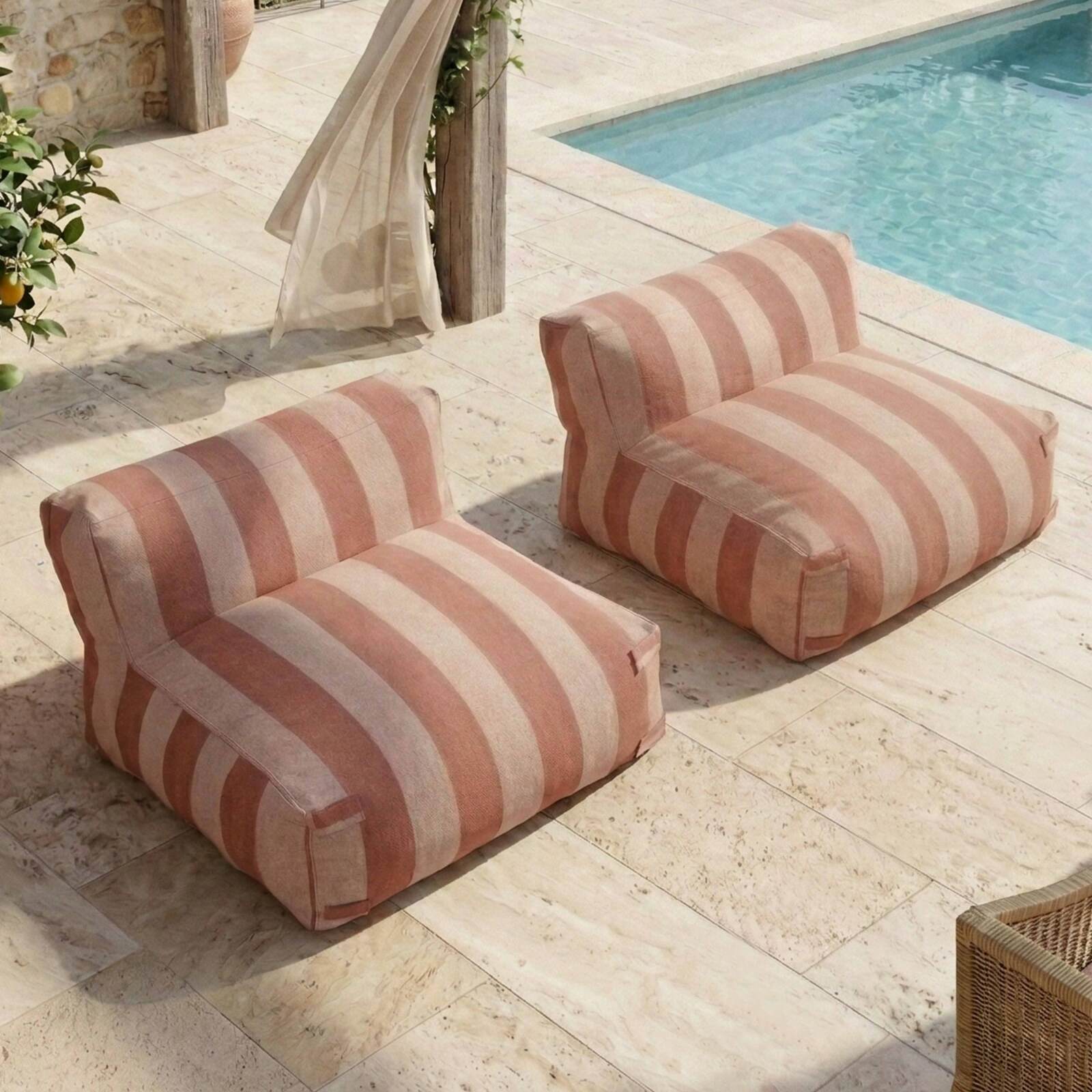 Divano modulare da esterno 2 posti con 2 poltrone a righe