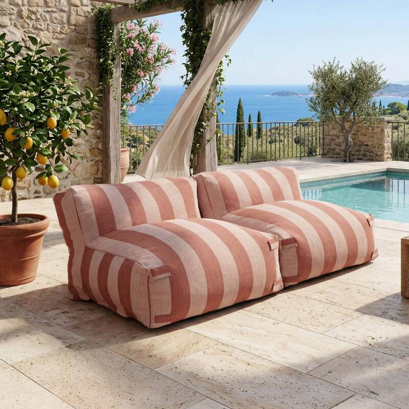 Divano modulare da esterno 2 posti con 2 poltrone a righe - Lifestyle