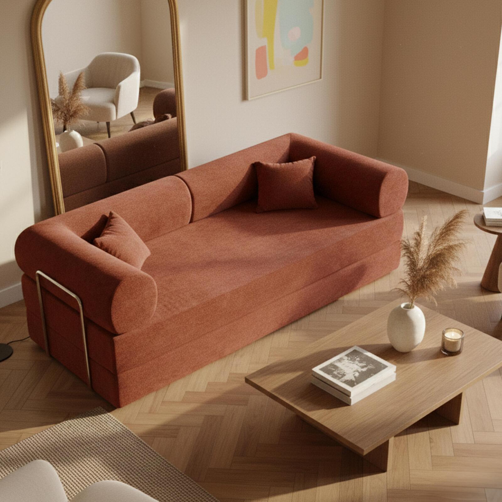 Divano letto 2 posti in tessuto con cuscini modulari