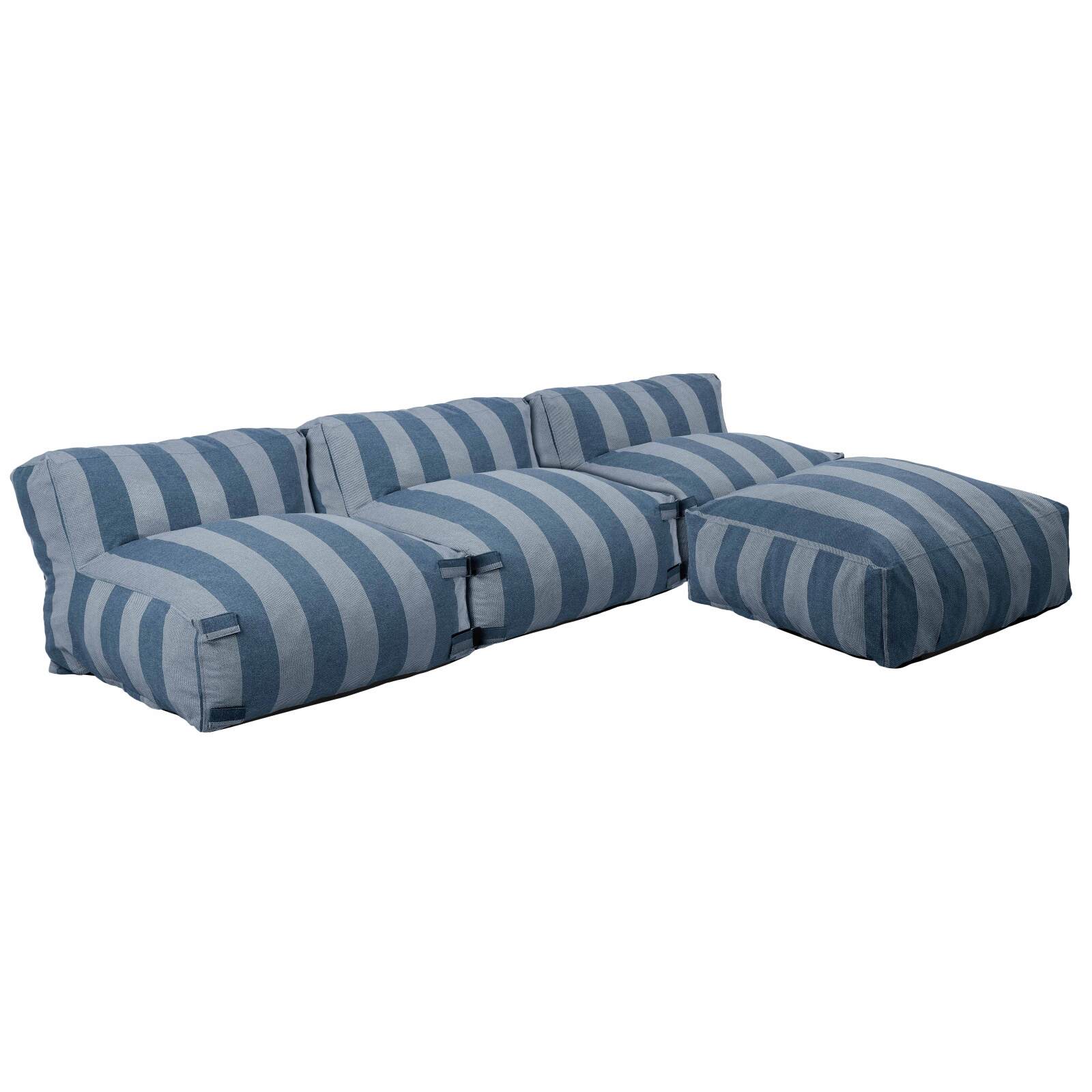 Divano modulare da esterno a righe 4 posti con 3 poltrone e 1 pouf