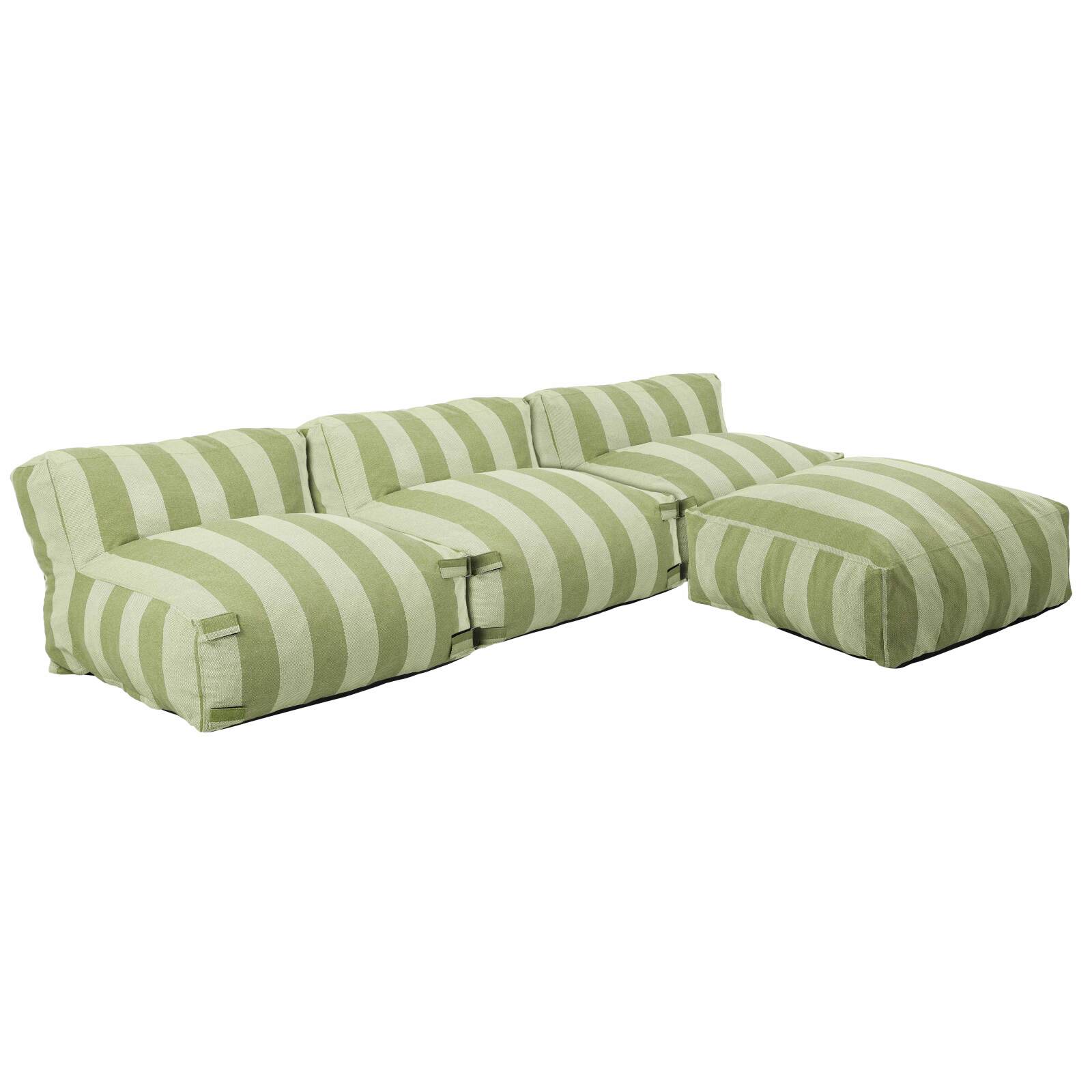 Divano modulare da esterno a righe 4 posti con 3 poltrone e 1 pouf