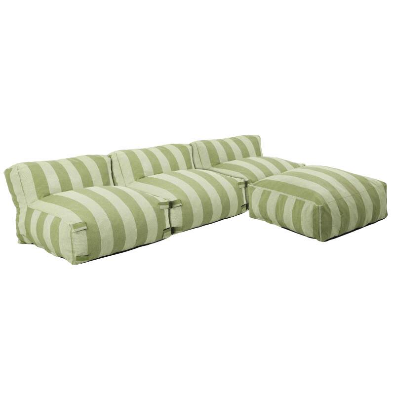 Divano modulare da esterno a righe 4 posti con 3 poltrone e 1 pouf