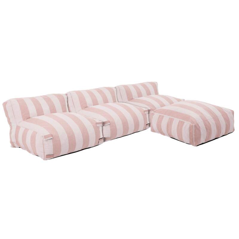Divano modulare da esterno a righe 4 posti con 3 poltrone e 1 pouf
