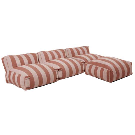 Divano modulare da esterno a righe 4 posti con 3 poltrone e 1 pouf