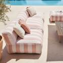Divano modulare da esterno a righe 4 posti con 3 poltrone e 1 pouf